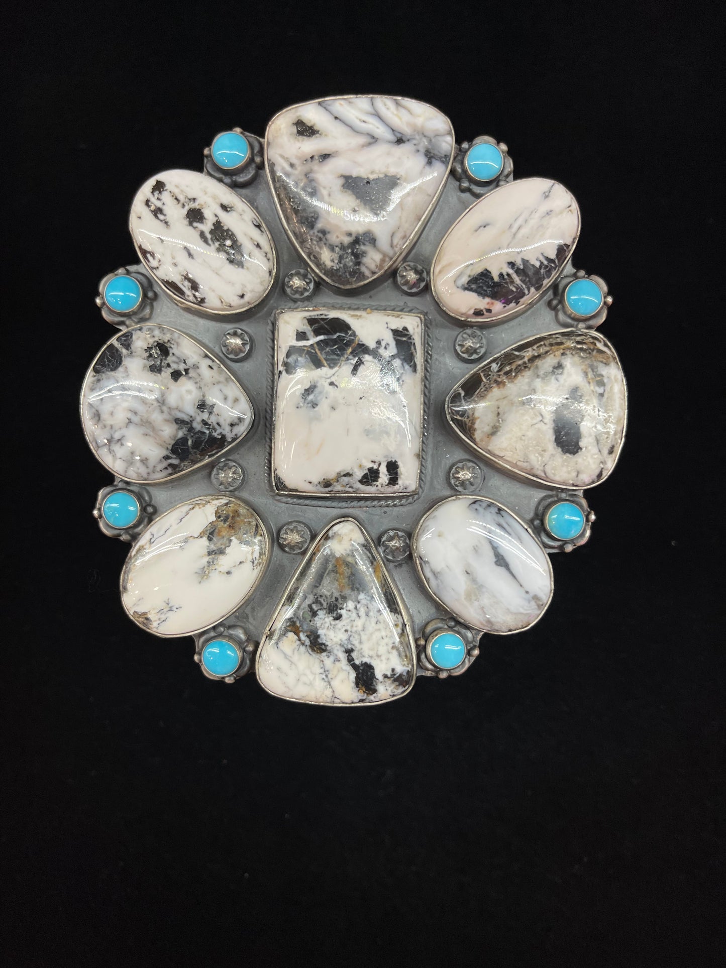 White Buffalo and Sleeping Beauty Turquoise Cluster Cuff by Zia and H. Joe