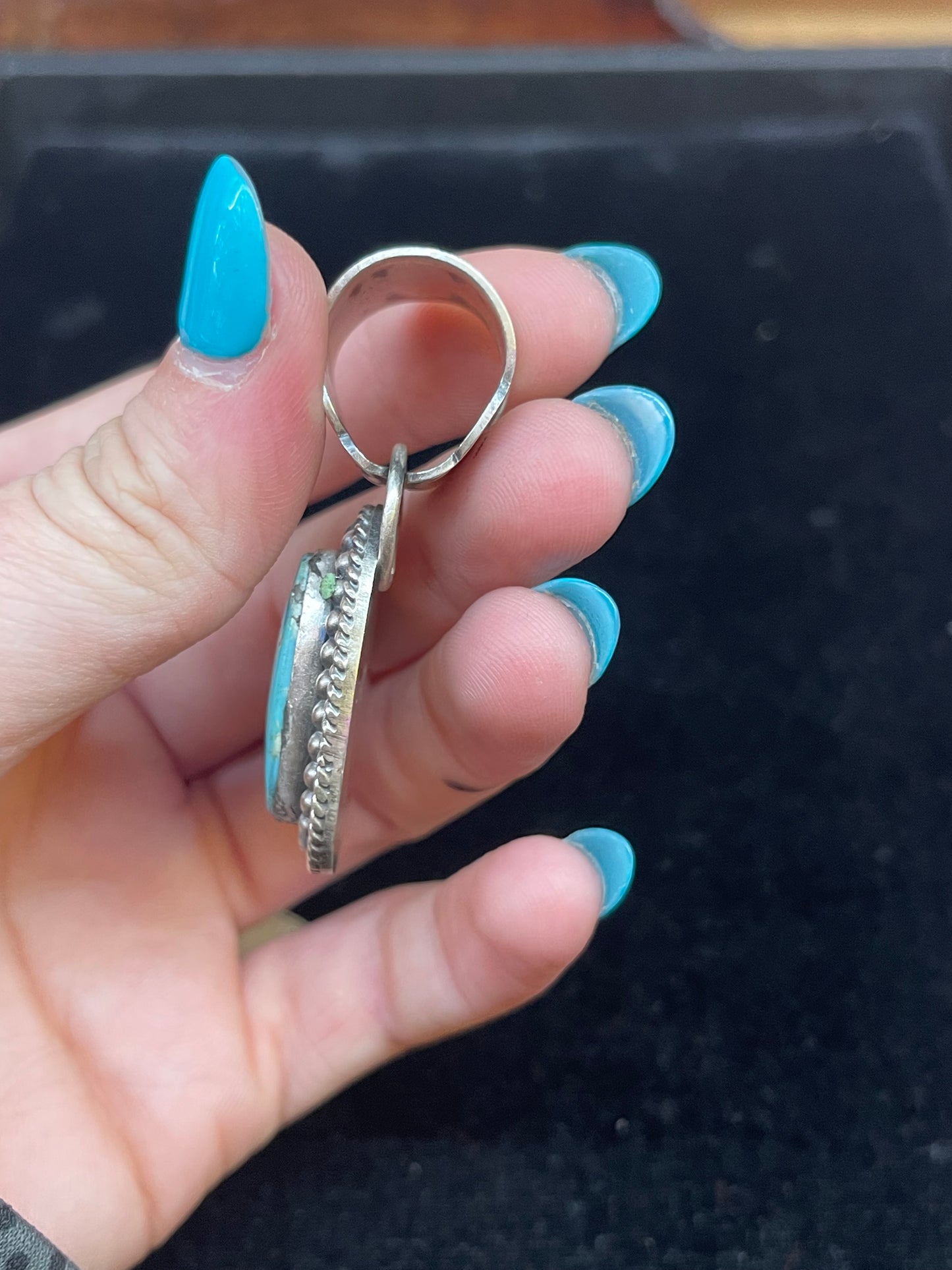 White Water Stamped Turquoise Pendants