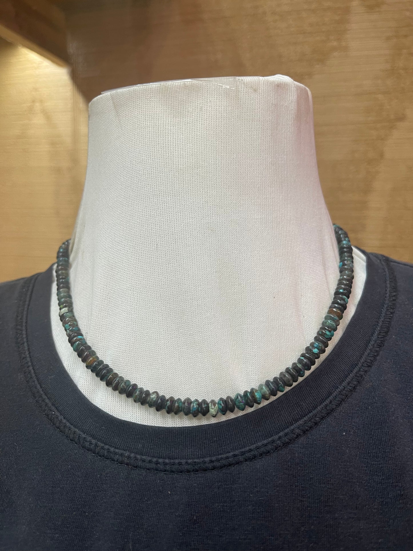 16” Graduated Kingman Turquoise Saucer Beaded Necklace