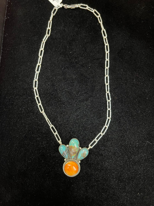 16" Spiny Oyster Shell and Turquoise Necklace by Zia