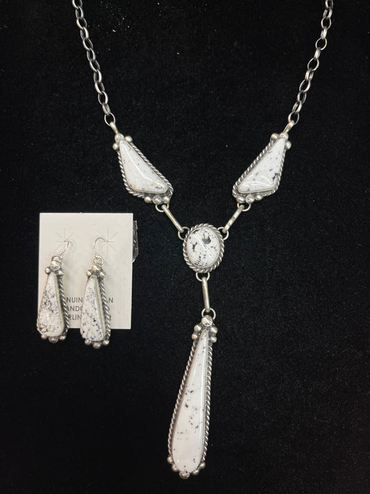 20" White Buffalo Necklace with Earring Set by Augustine Largo, Navajo