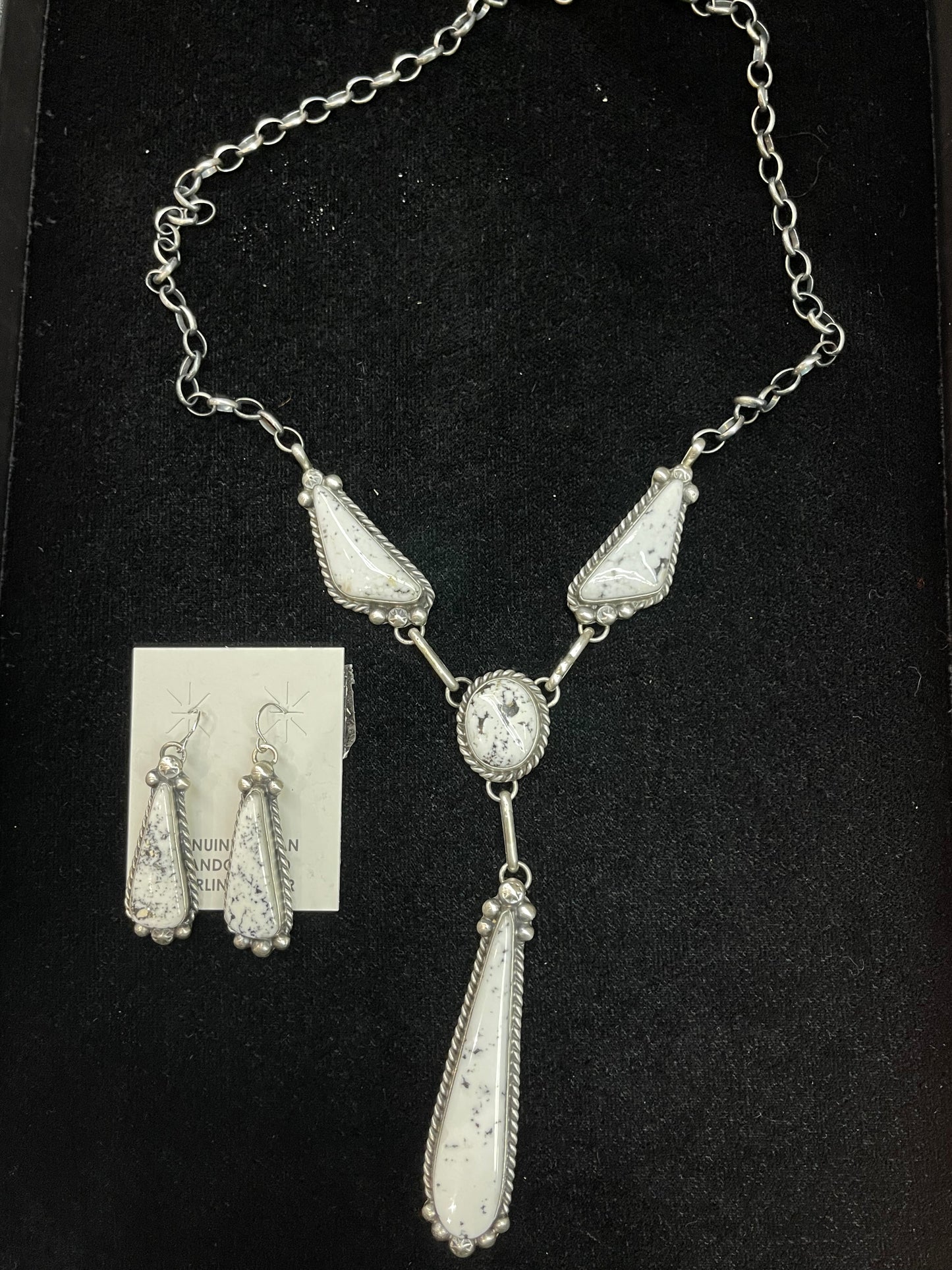 20" White Buffalo Necklace with Earring Set by Augustine Largo, Navajo