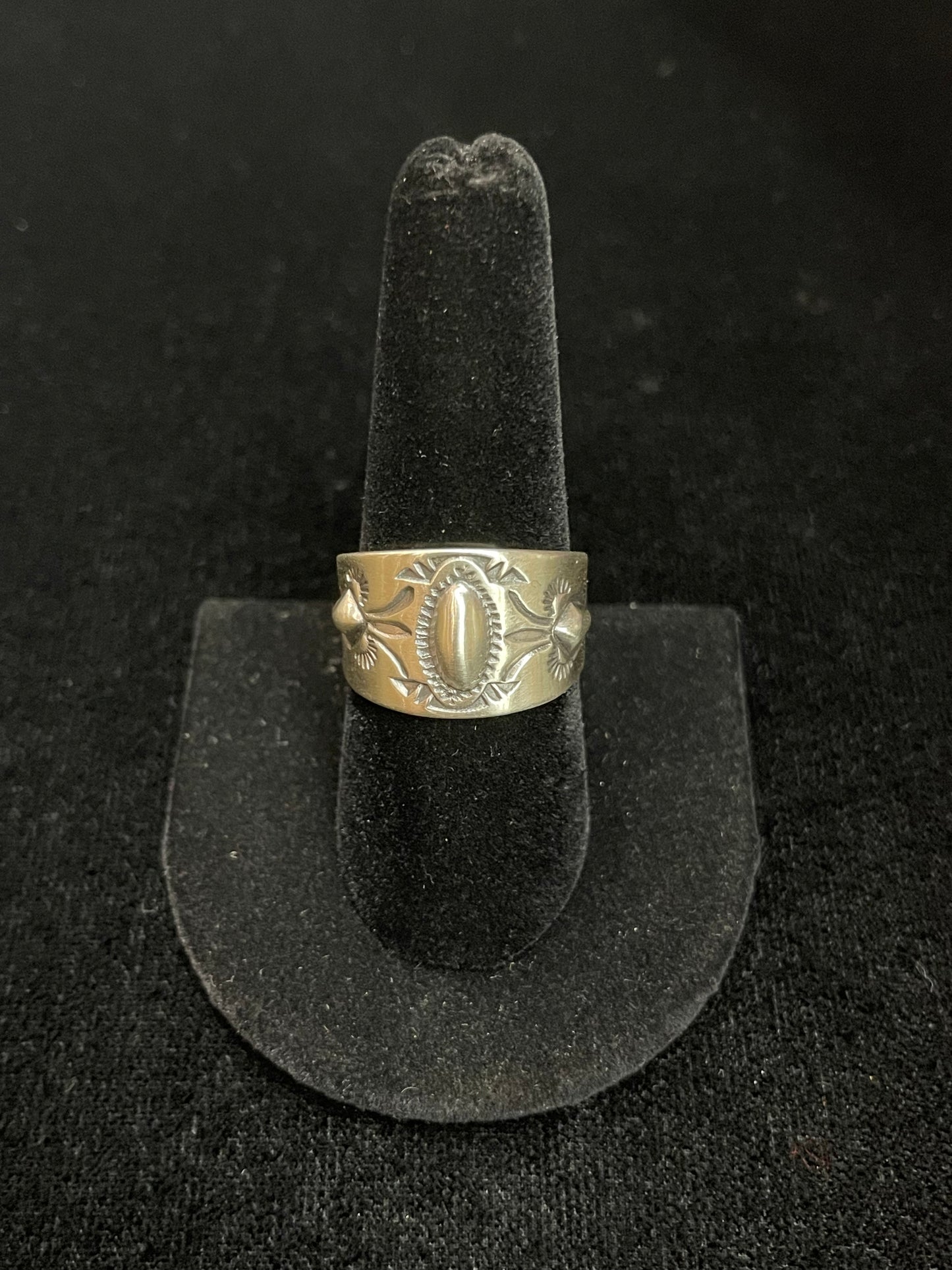 Stamped Sterling Silver Ring by Edison Saunders, Navajo