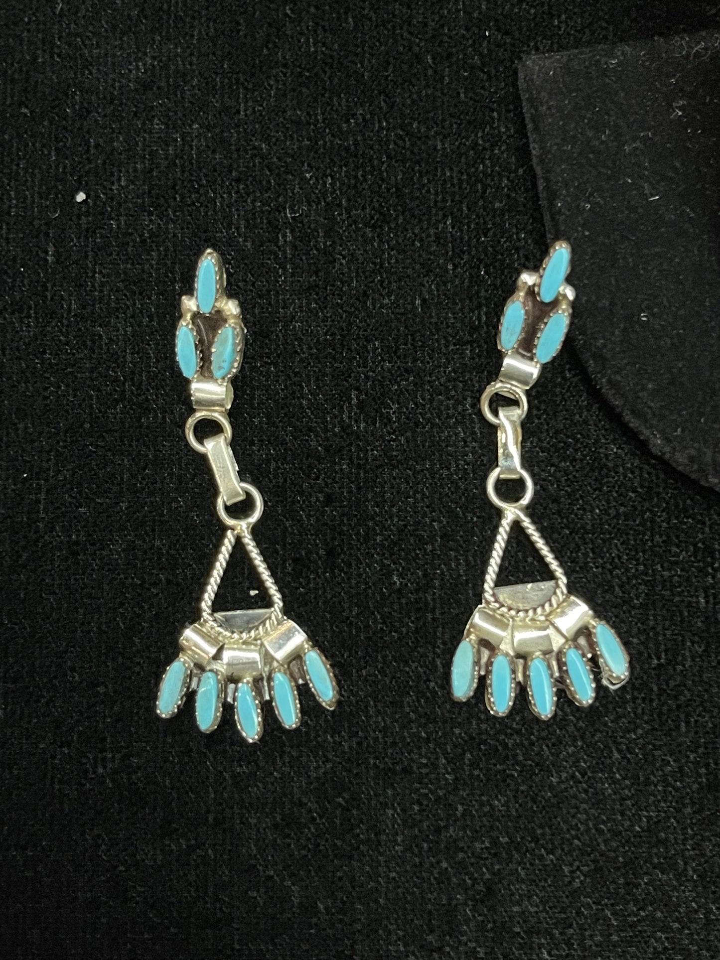 Turquoise Needlepoint Post Dangle Earrings by Evonne Hustito, Zuni