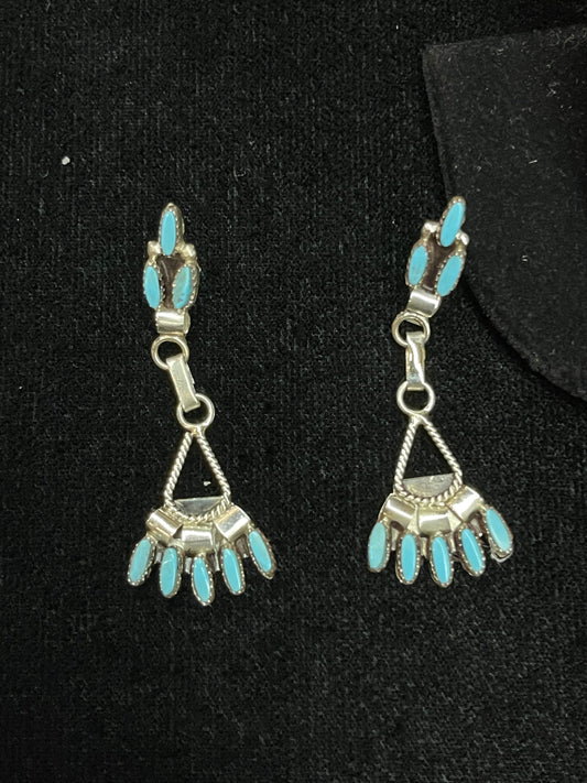 Turquoise Needlepoint Post Dangle Earrings by Evonne Hustito, Zuni