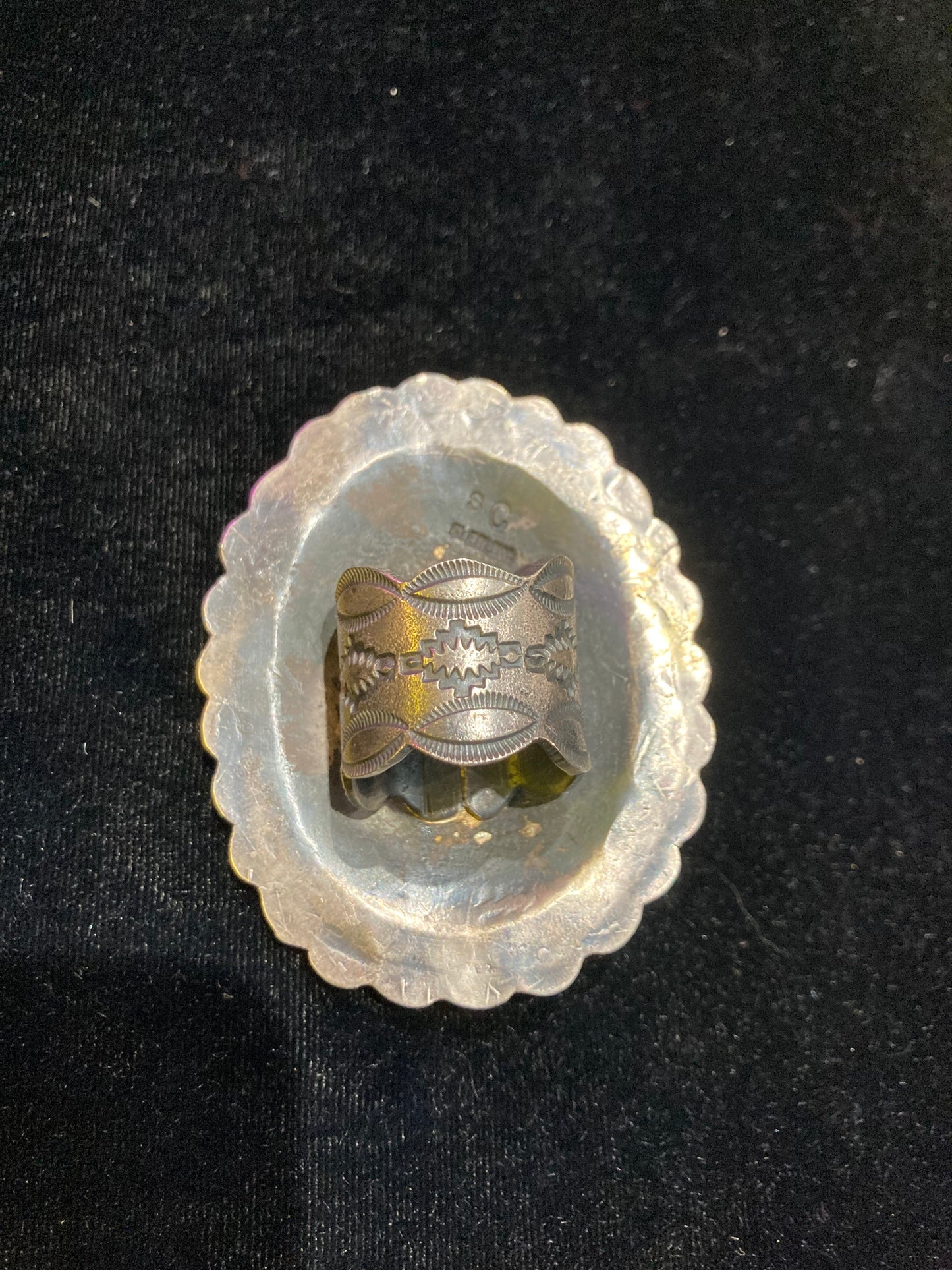 8.0 Golden Hills and Red Coral Tufa Cast Ring by Shawn Cayatineto, Navajo
