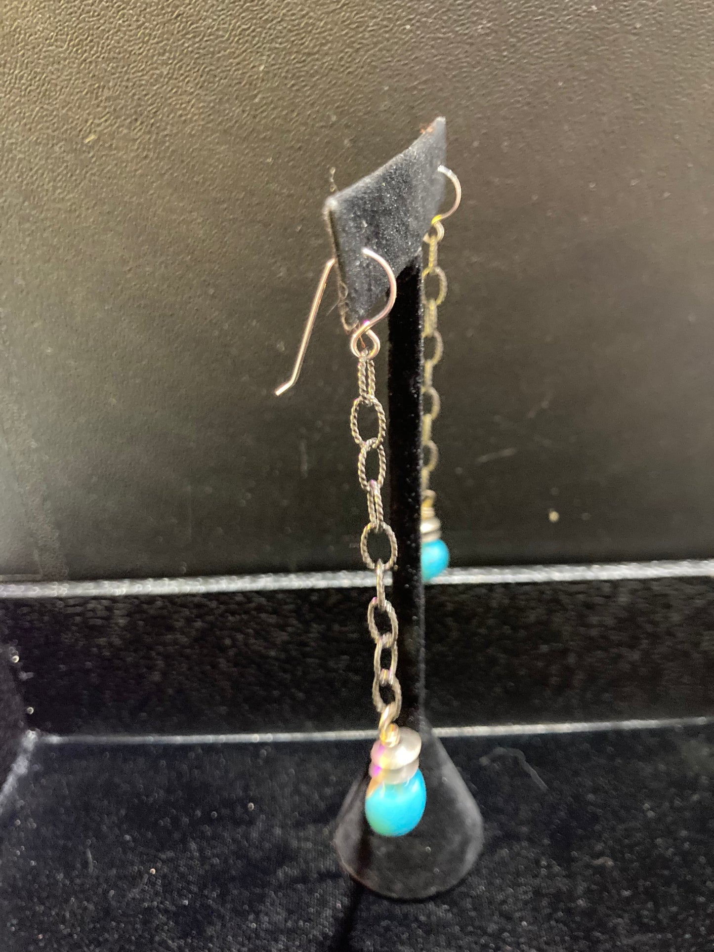 Chain Linked Natural Sleeping Beauty Turquoise Ball Earrings
