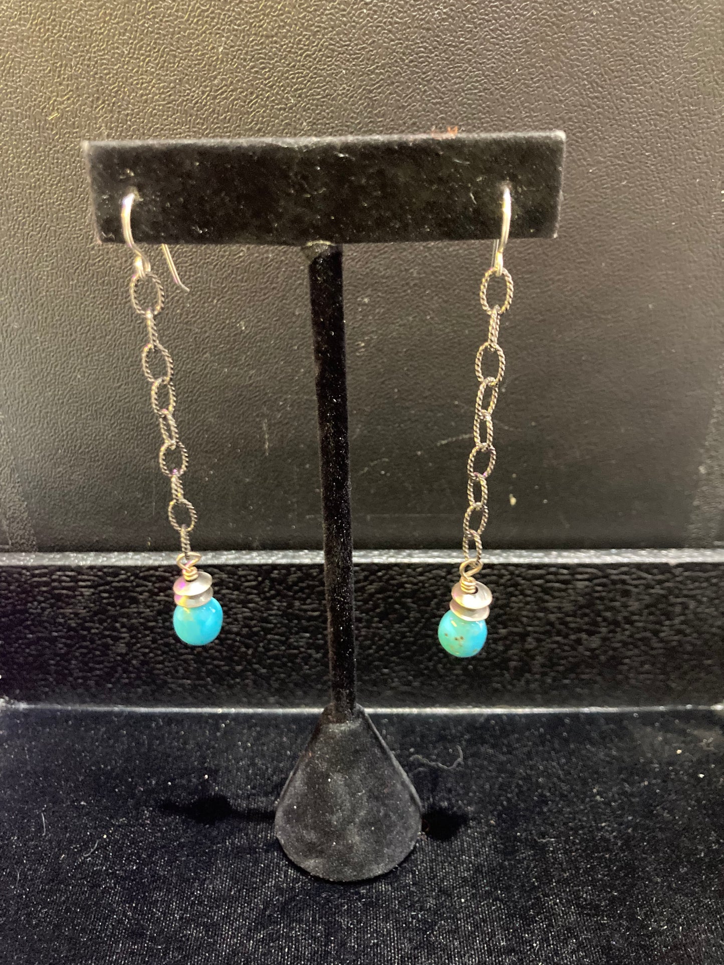 Chain Linked Natural Sleeping Beauty Turquoise Ball Earrings