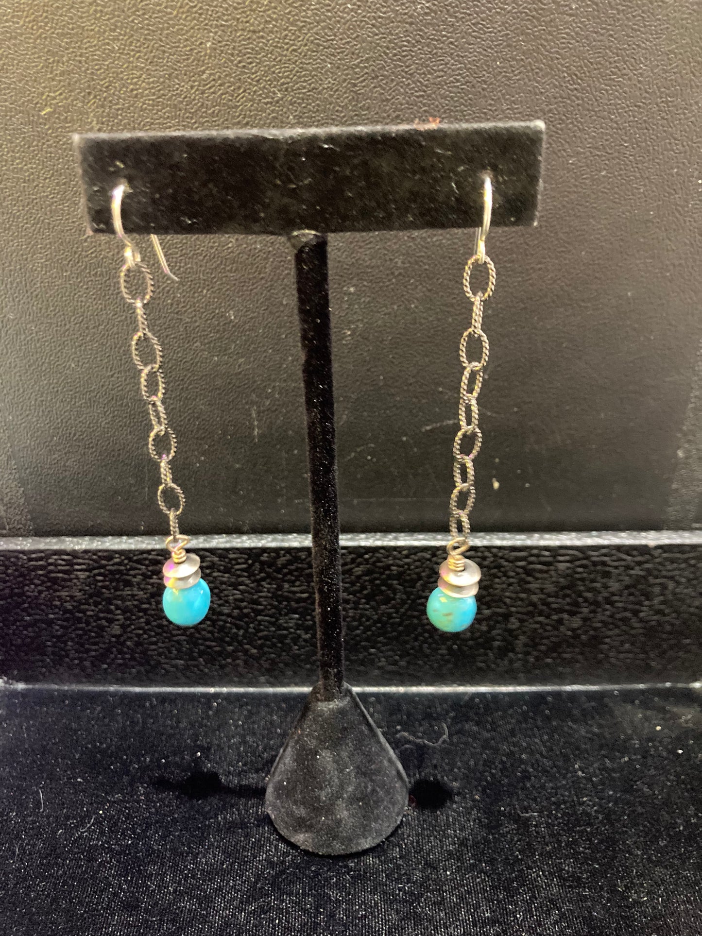 Chain Linked Natural Sleeping Beauty Turquoise Ball Earrings