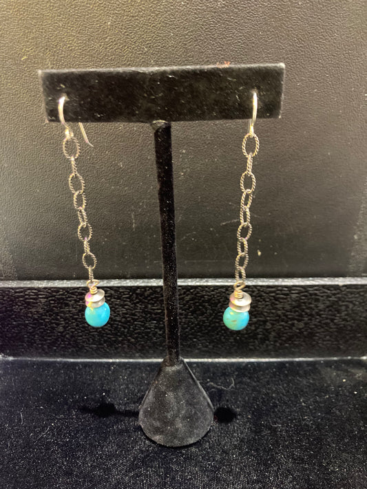 Chain Linked Natural Sleeping Beauty Turquoise Ball Earrings