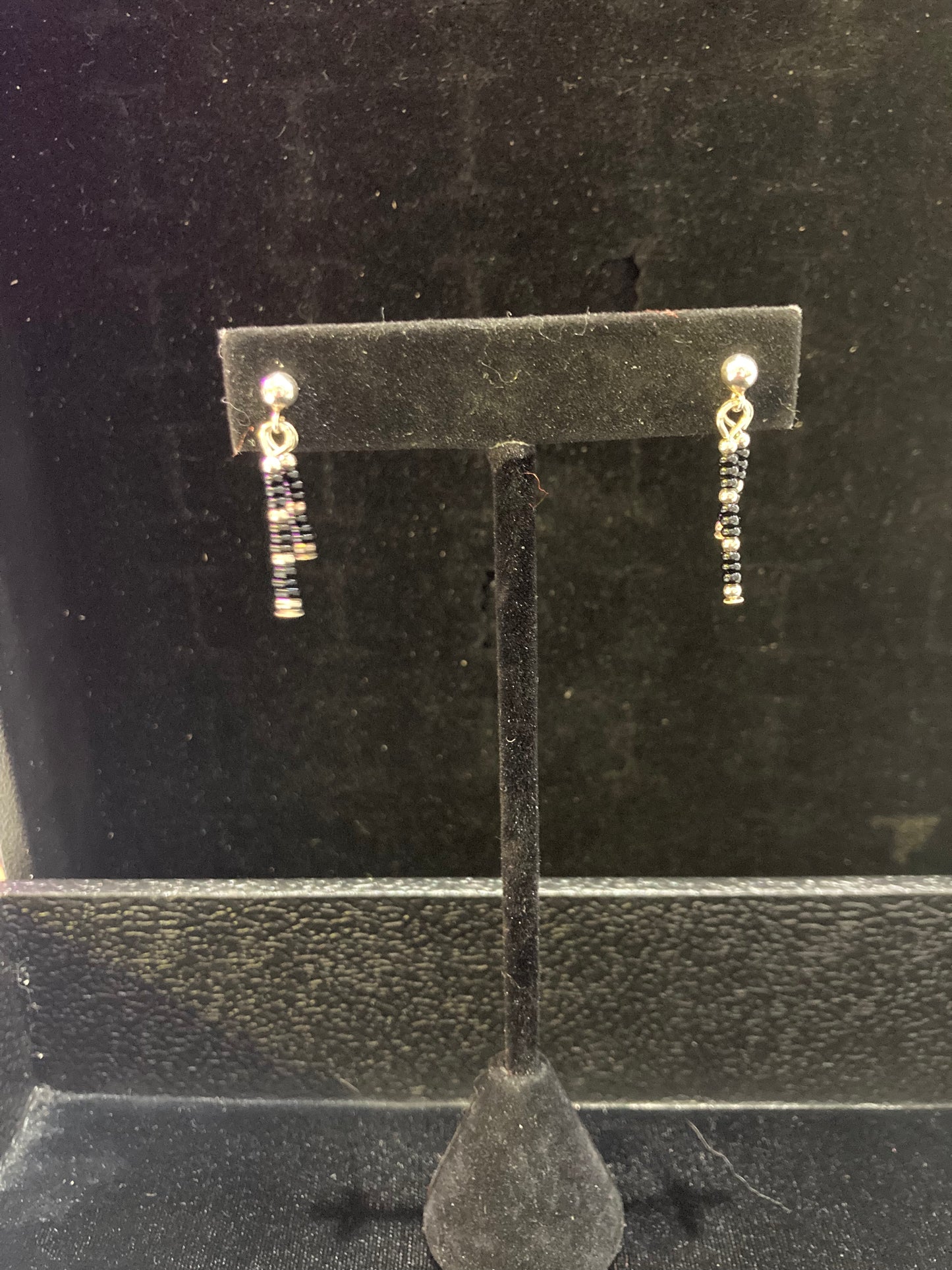 Black Seed Bead And Silver Earrings