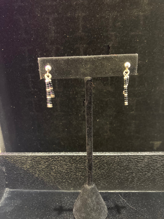 Black Seed Bead And Silver Earrings