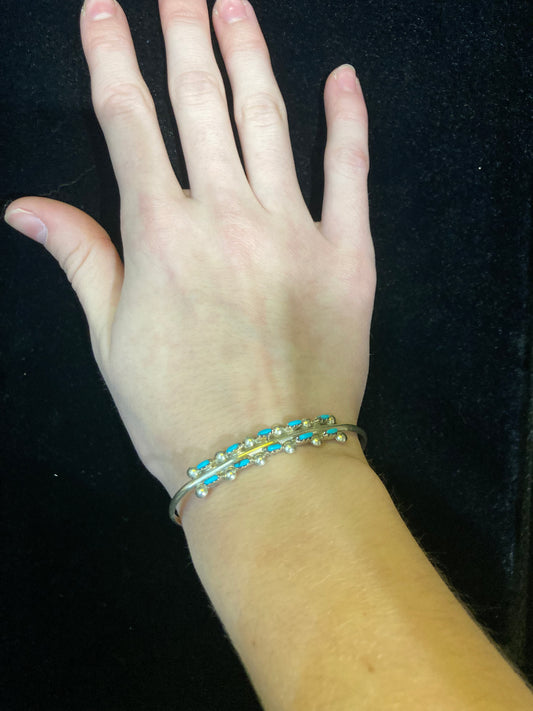 2 Row Turquoise Cuff Bracelet by D.R., Zuni