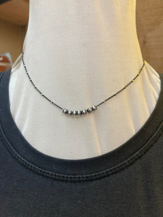 Black Chain Linked Necklace With Navajo Pearls