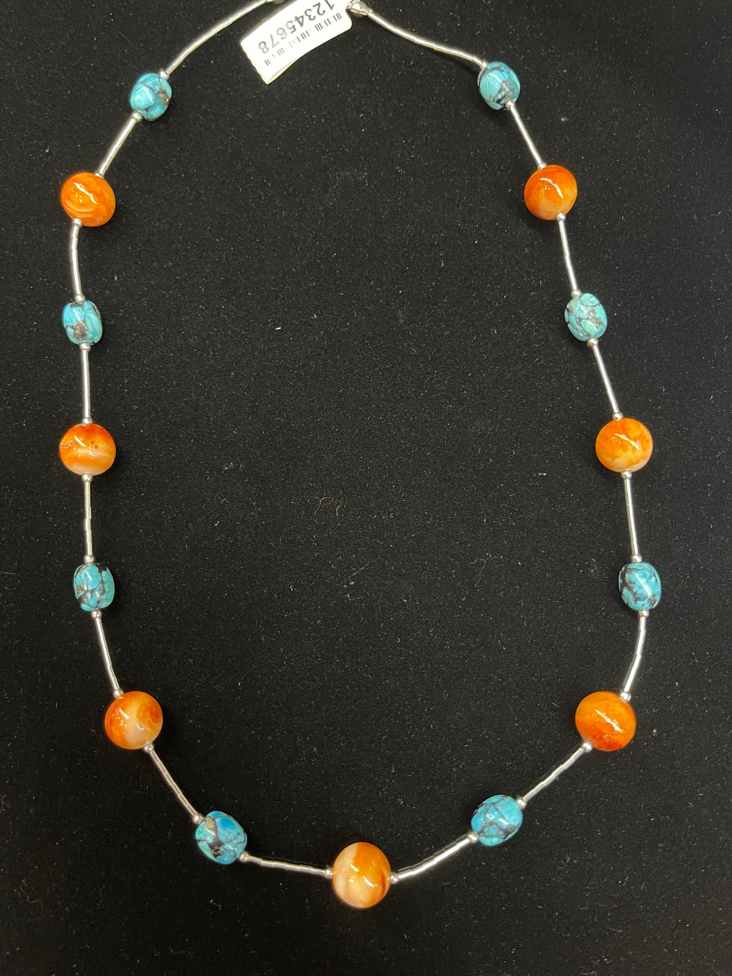 18" Liquid Silver Necklace with Spiny Oyster and Turquoise