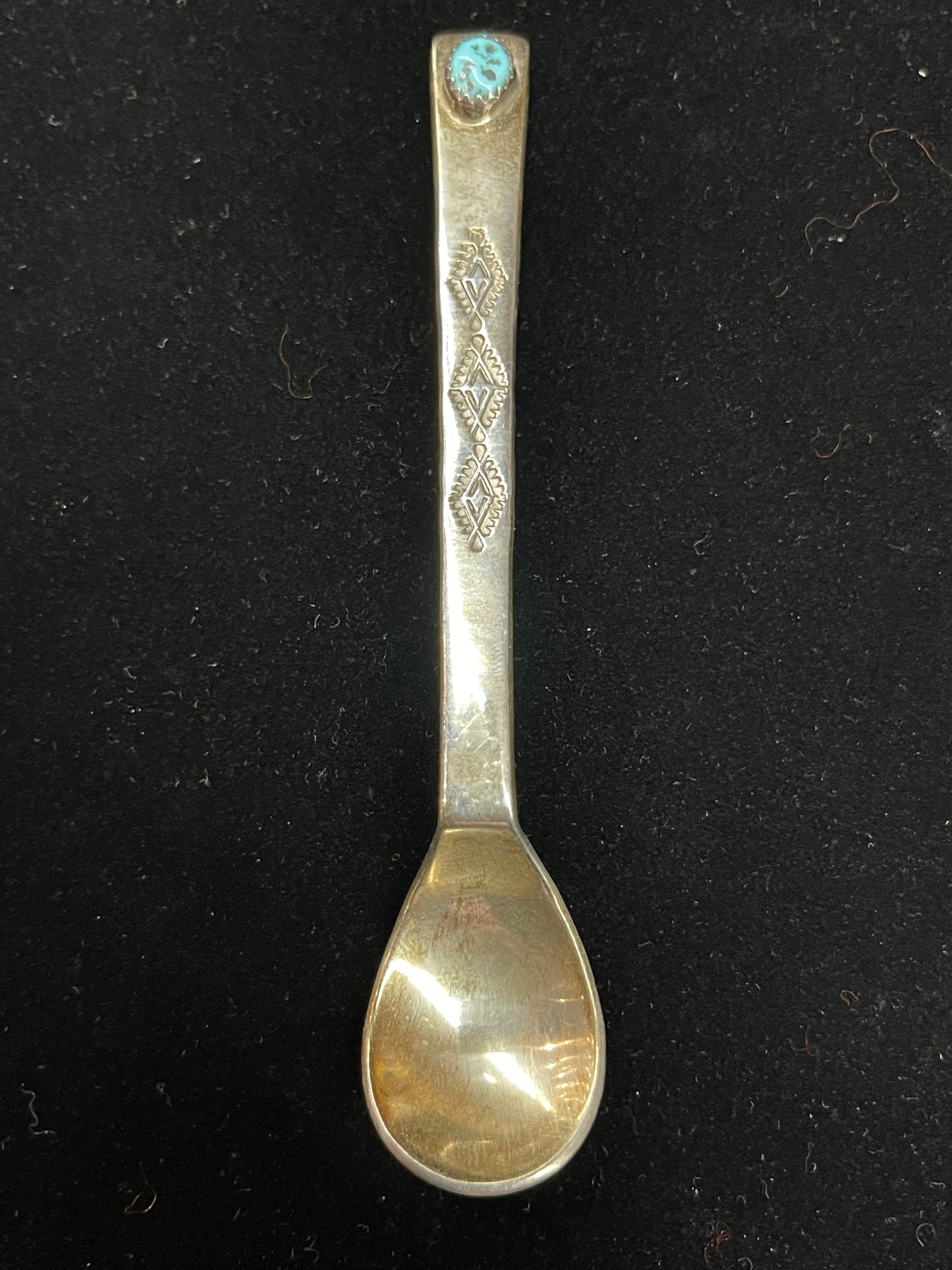 Vintage Sterling Silver Baby Spoon with Turquoise Stone, Navajo