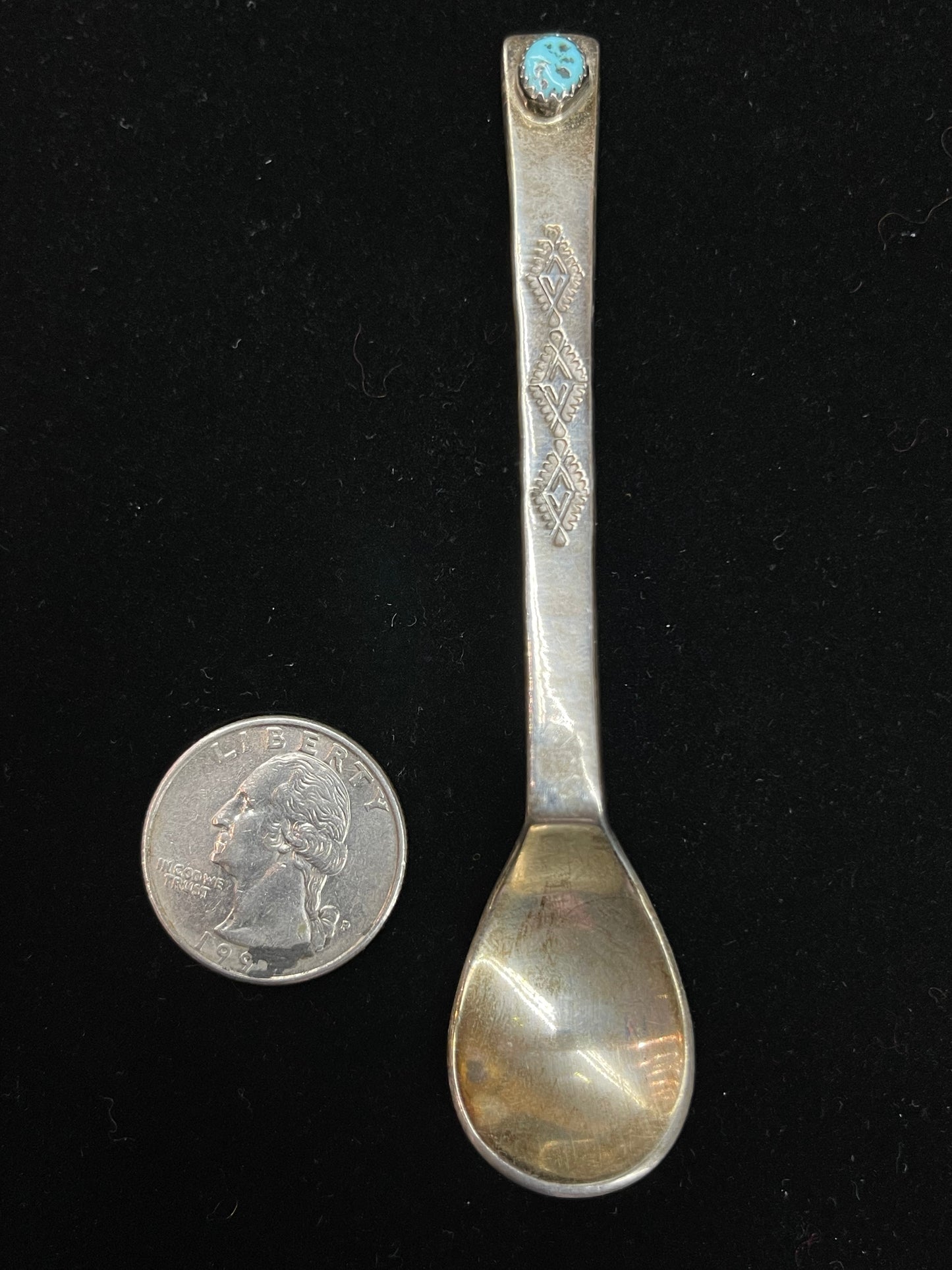 Vintage Sterling Silver Baby Spoon with Turquoise Stone, Navajo