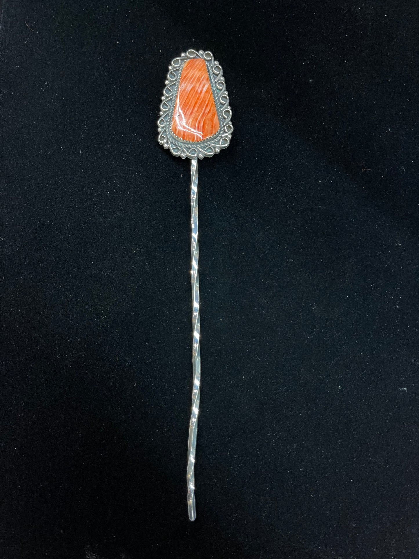 7" Spiny Oyster Hair Pin by Lorinzo Alviso, Navajo