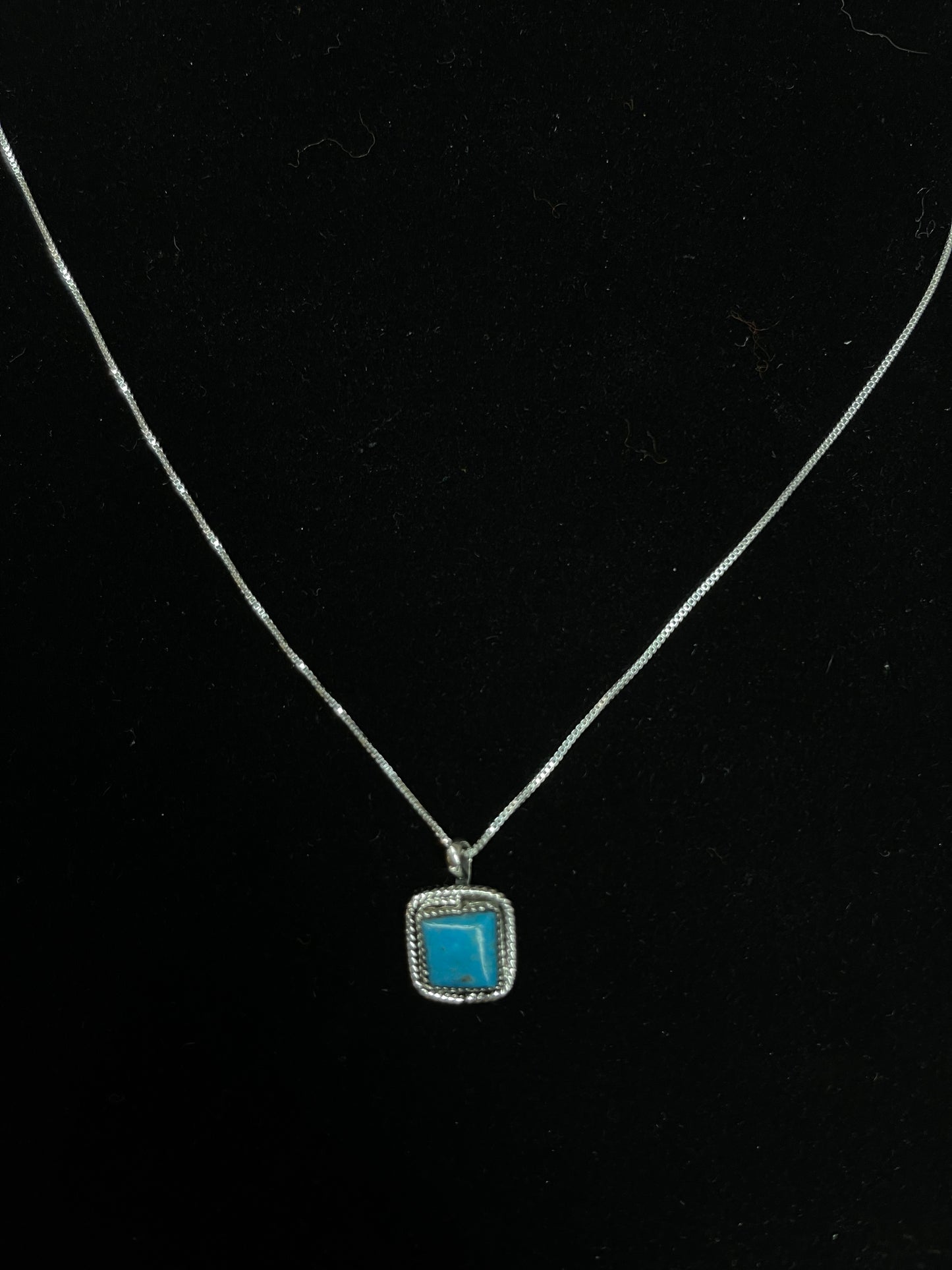 20" Necklace with Small Turquoise Pendant by Leona Delgarito, Navajo