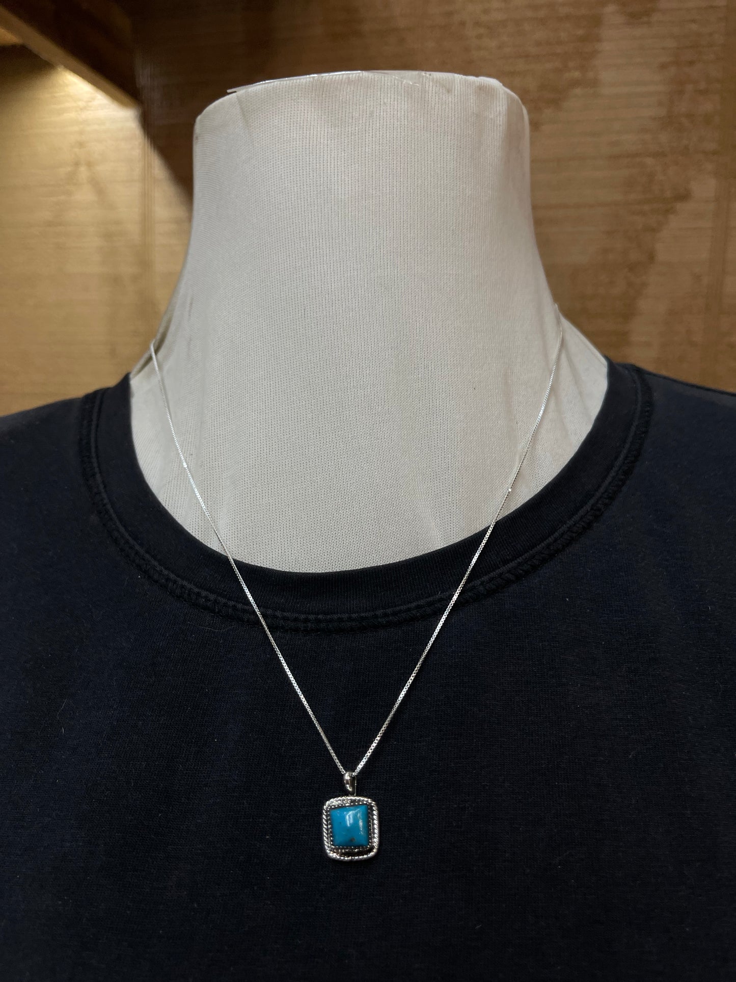 20" Necklace with Small Turquoise Pendant by Leona Delgarito, Navajo