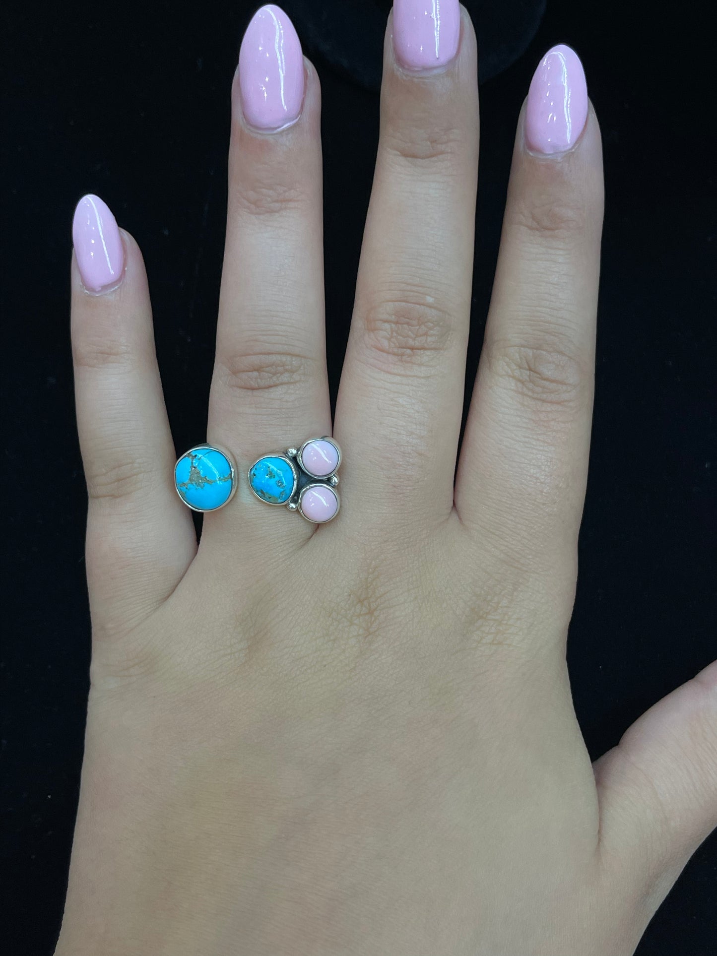 Adjustable Sleeping Beauty Turquoise and Pink Conch Shell Ring