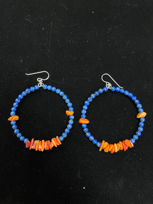 Lapis and Spiny Oyster Dangle Earrings, Santo Domingo