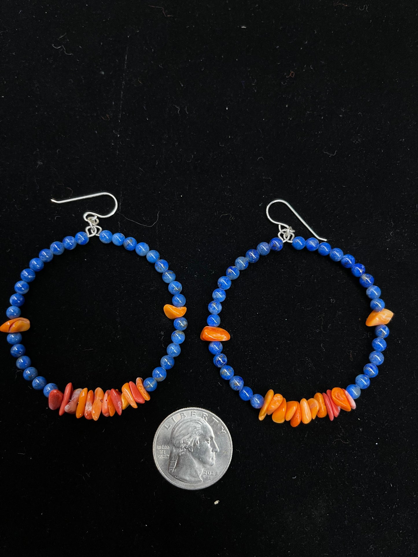 Lapis and Spiny Oyster Dangle Earrings, Santo Domingo