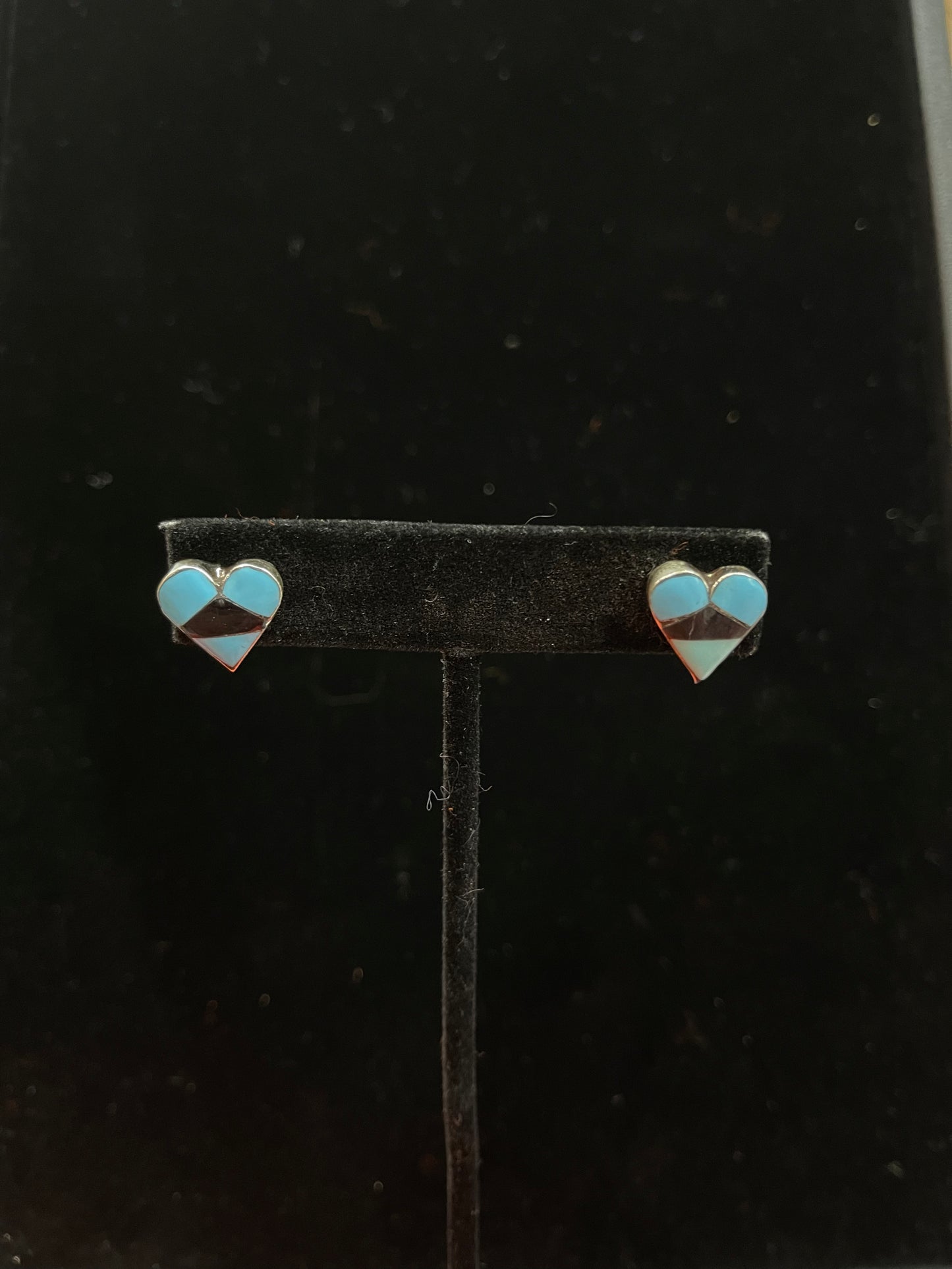 Turquoise and Black Onyx Inlay Post Earrings by Clayton Vacit, Zuni