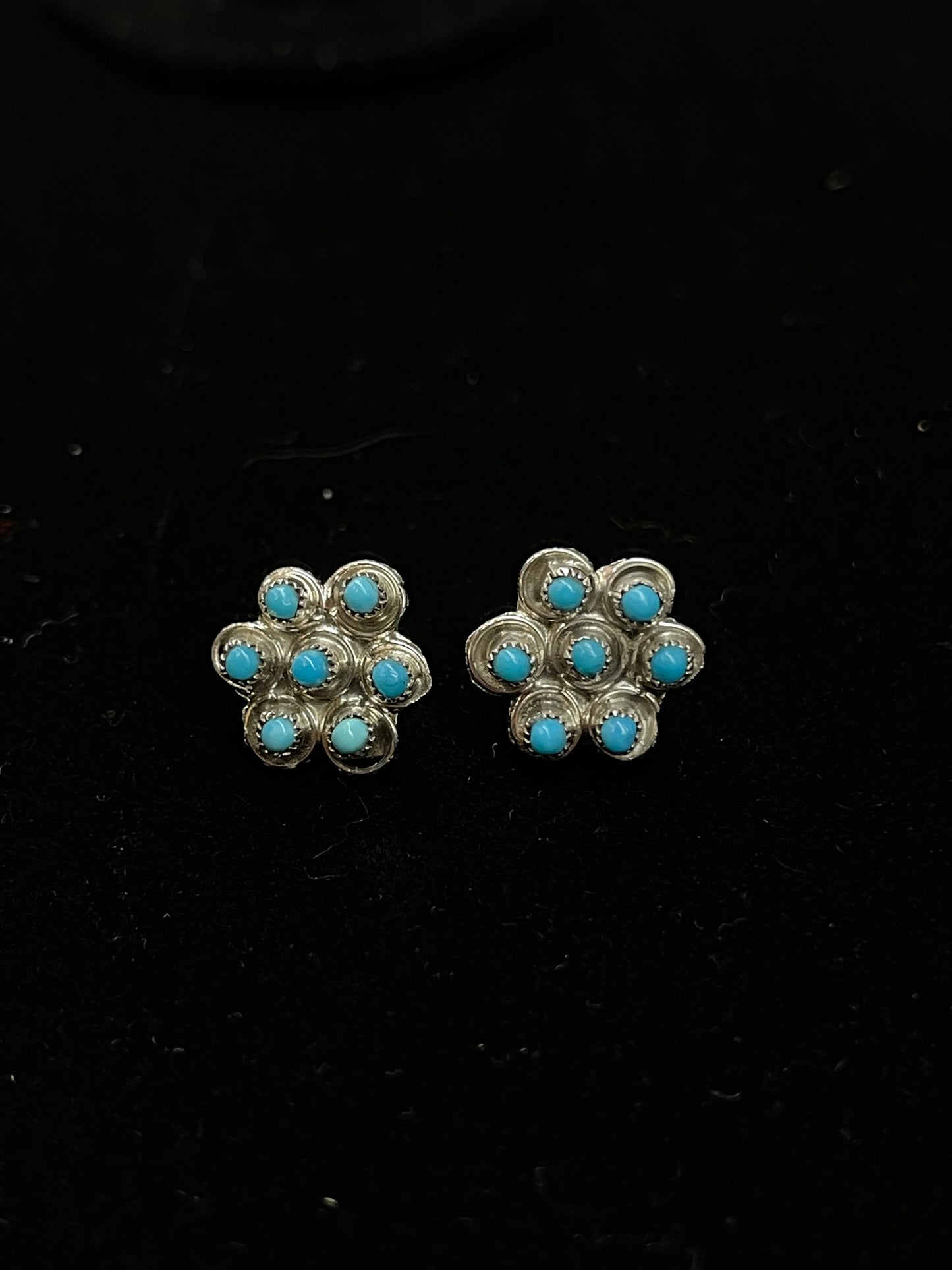 Flower Style Turquoise Post Earrings by Waylon Johnson, Zuni