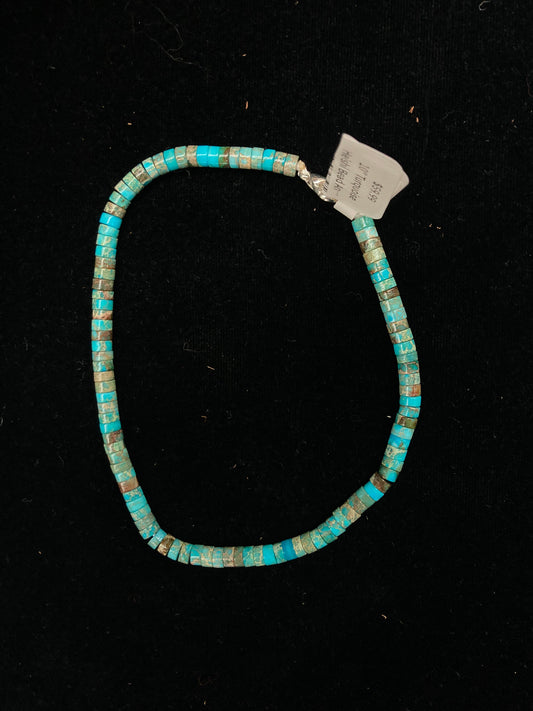 10" Turquoise Heishi Bead Anklet by Ramona Calabaza, Santo Domingo