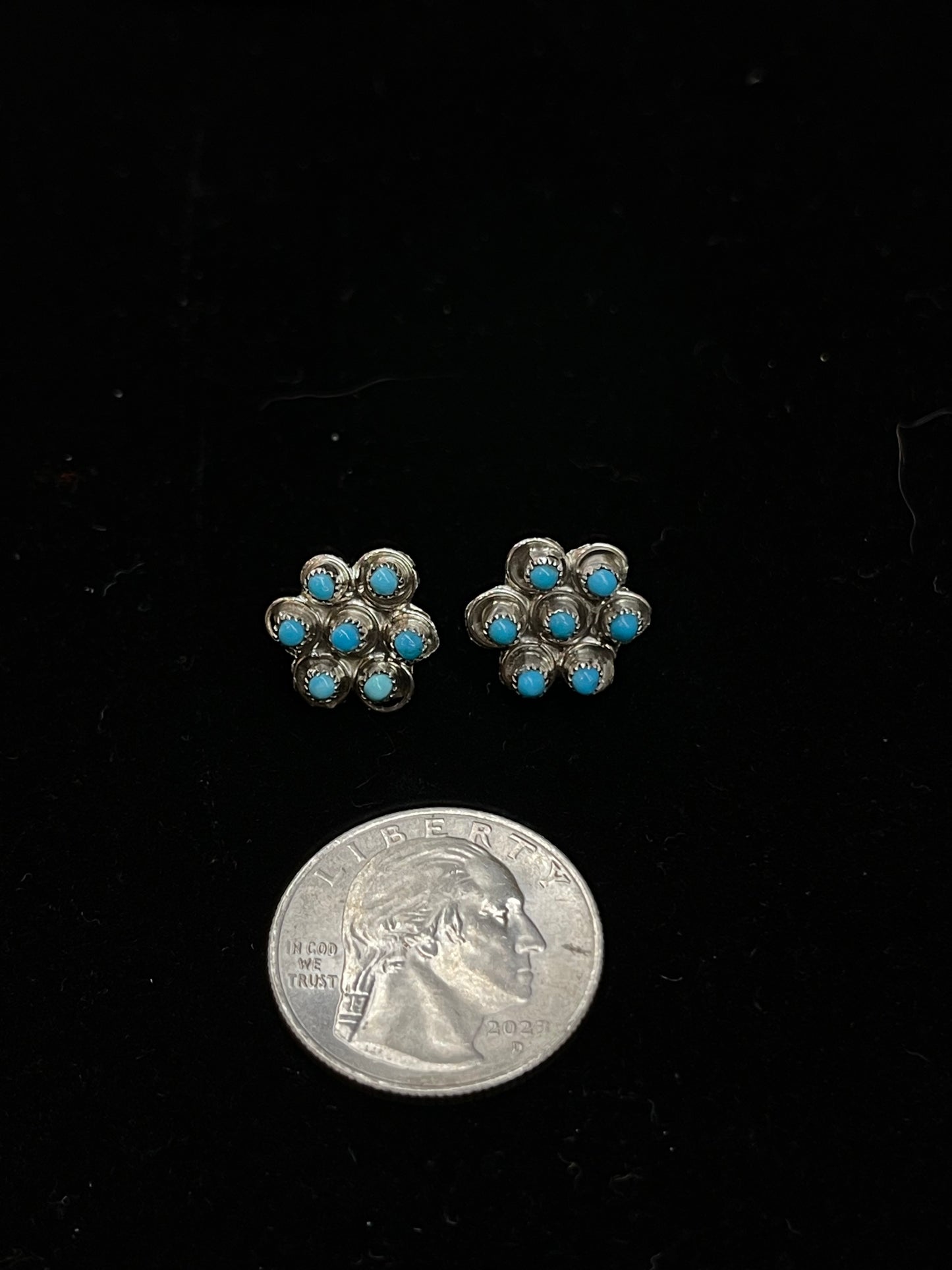 Flower Style Turquoise Post Earrings by Waylon Johnson, Zuni