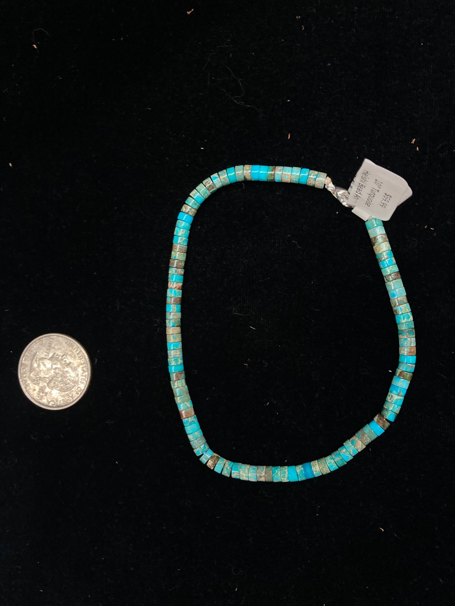 10" Turquoise Heishi Bead Anklet by Ramona Calabaza, Santo Domingo