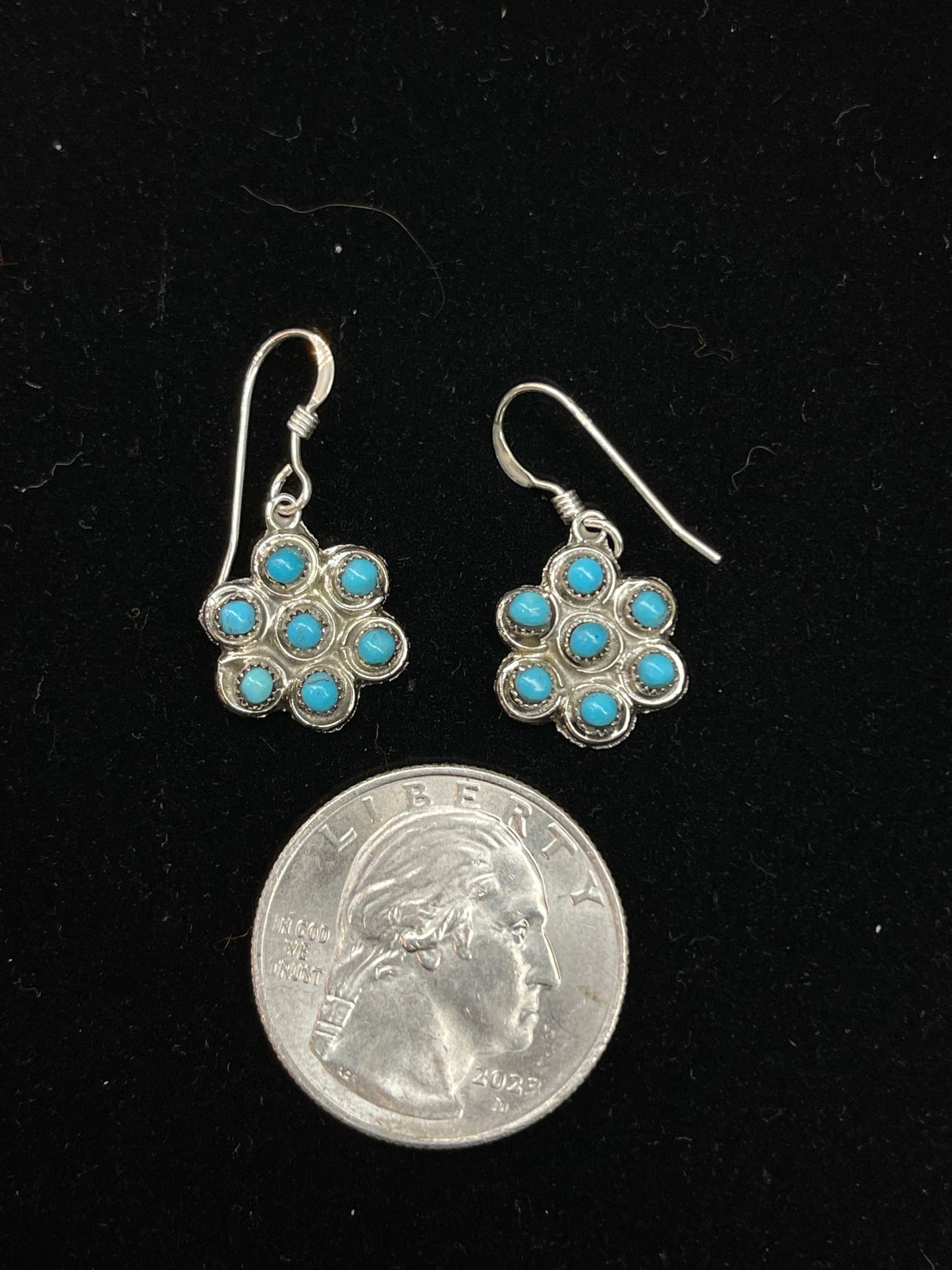 Flower Style Turquoise Dangle Earrings by Waylon Johnson, Zuni