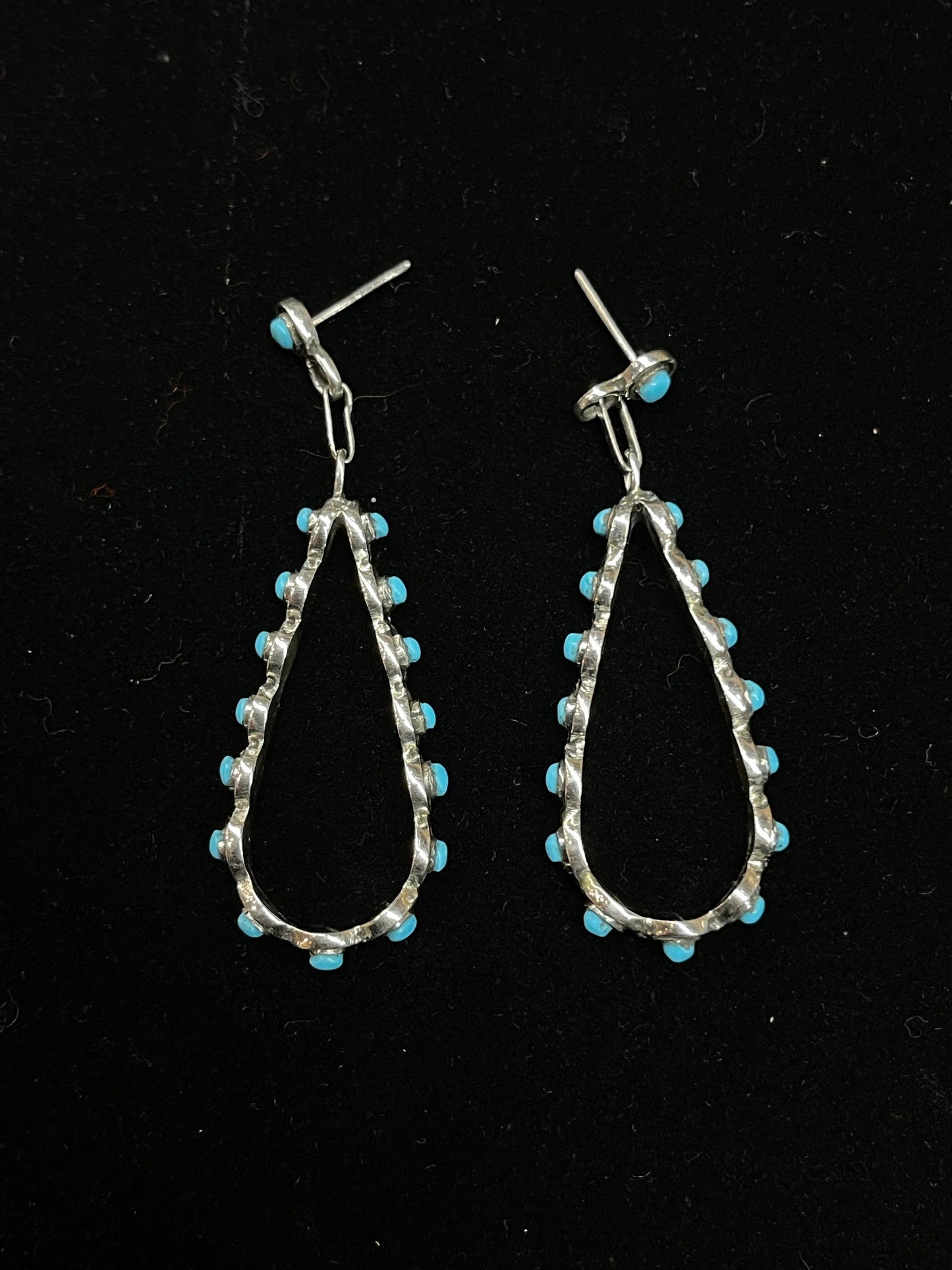 Sleeping Beauty Turquoise Teardrop Post Dangle Earrings, Zuni made