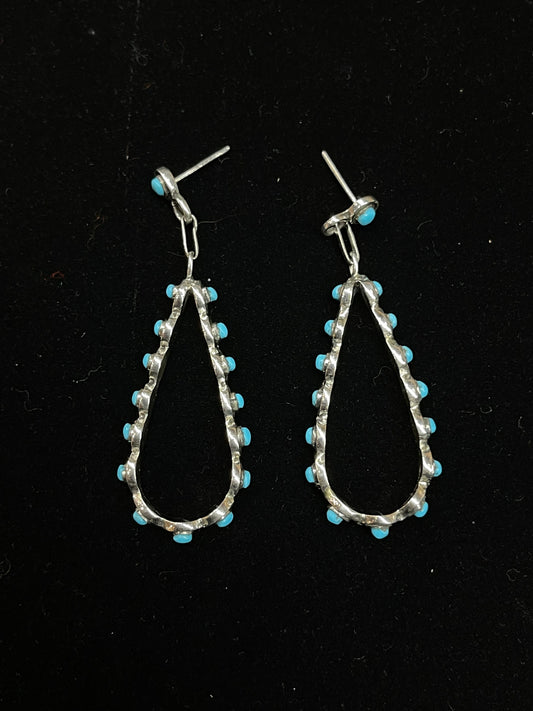 Sleeping Beauty Turquoise Teardrop Post Dangle Earrings, Zuni made