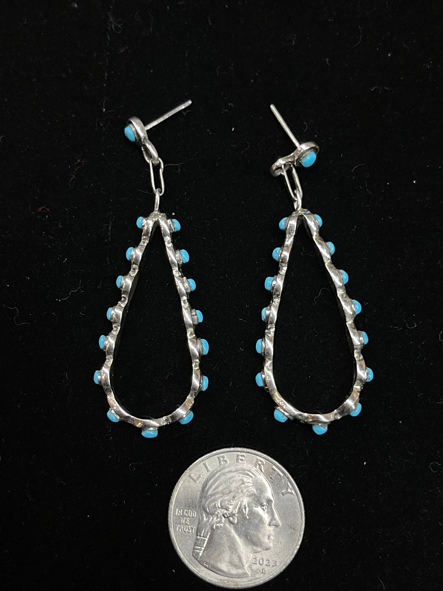 Sleeping Beauty Turquoise Teardrop Post Dangle Earrings, Zuni made