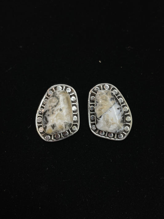 White Buffalo Post Earrings by Sharon Mcarthy, Navajo