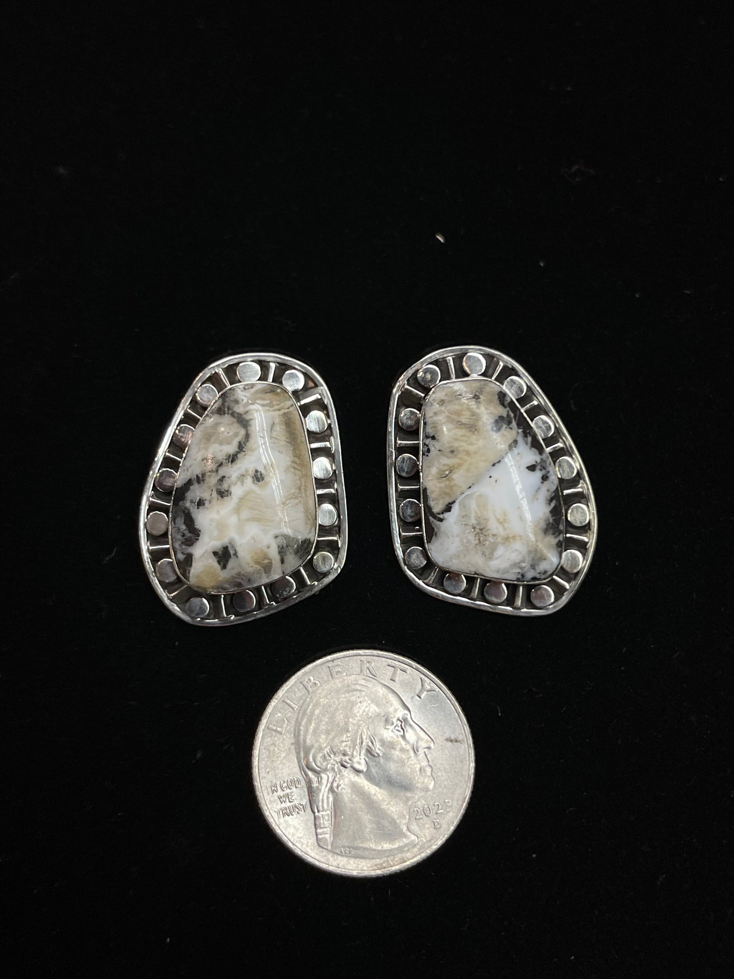 White Buffalo Post Earrings by Sharon Mcarthy, Navajo