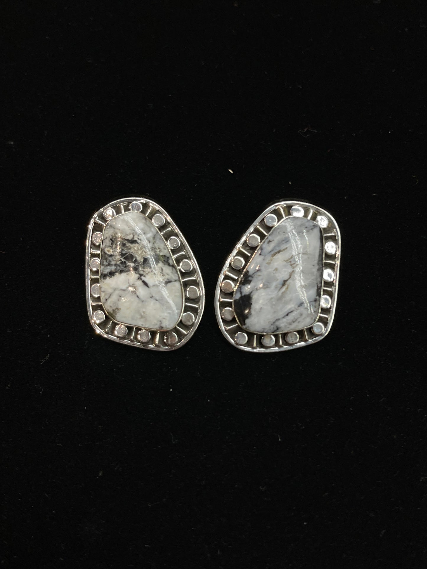 White Buffalo Post Earrings by Sharon Mcarthy, Navajo