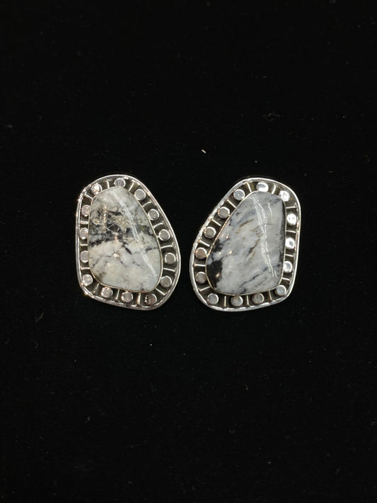 White Buffalo Post Earrings by Sharon Mcarthy, Navajo