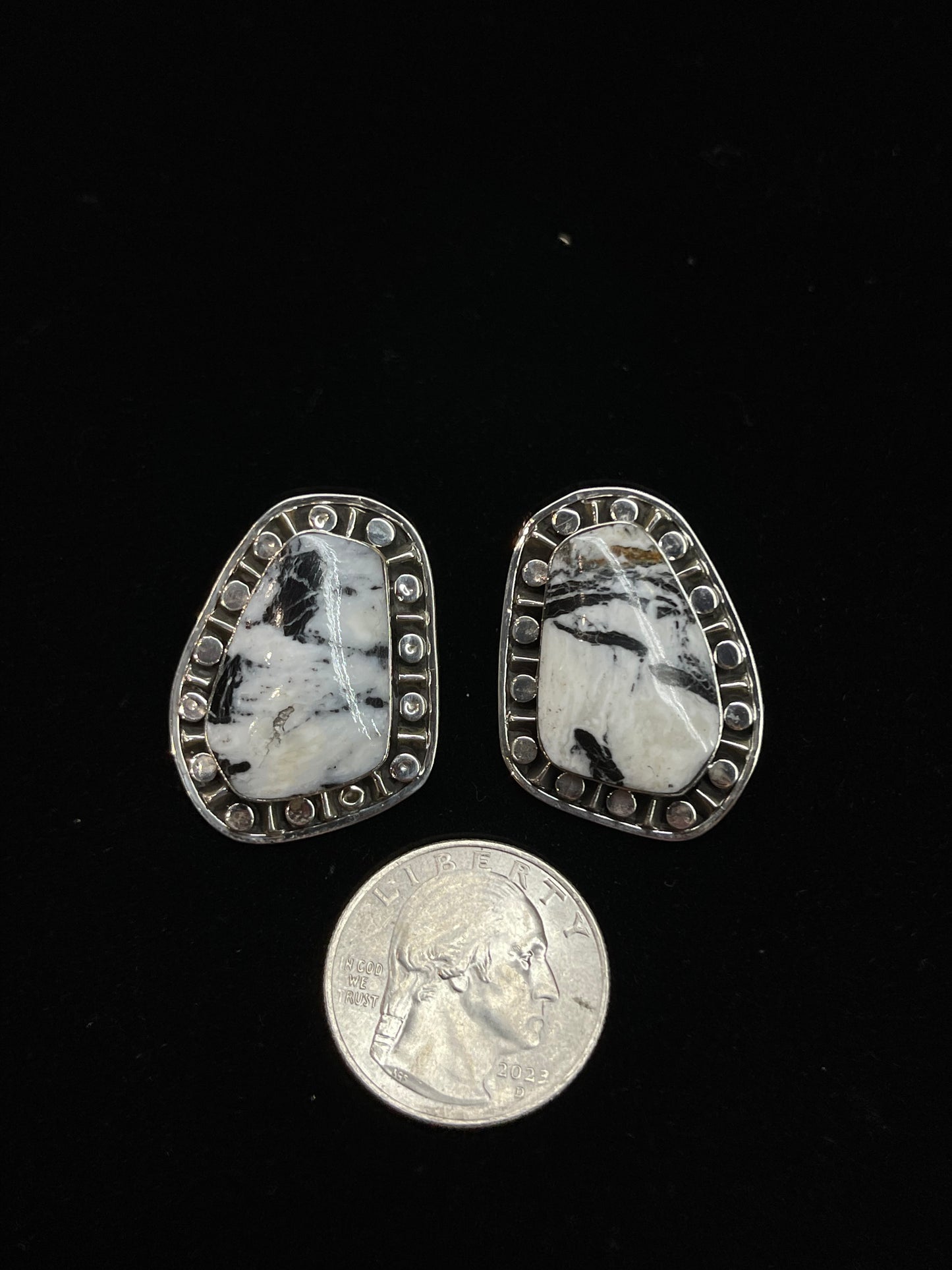 White Buffalo Post Earrings by Sharon Mcarthy, Navajo