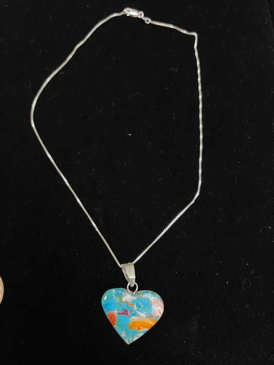 16" Spiny Turquoise Heart Necklace