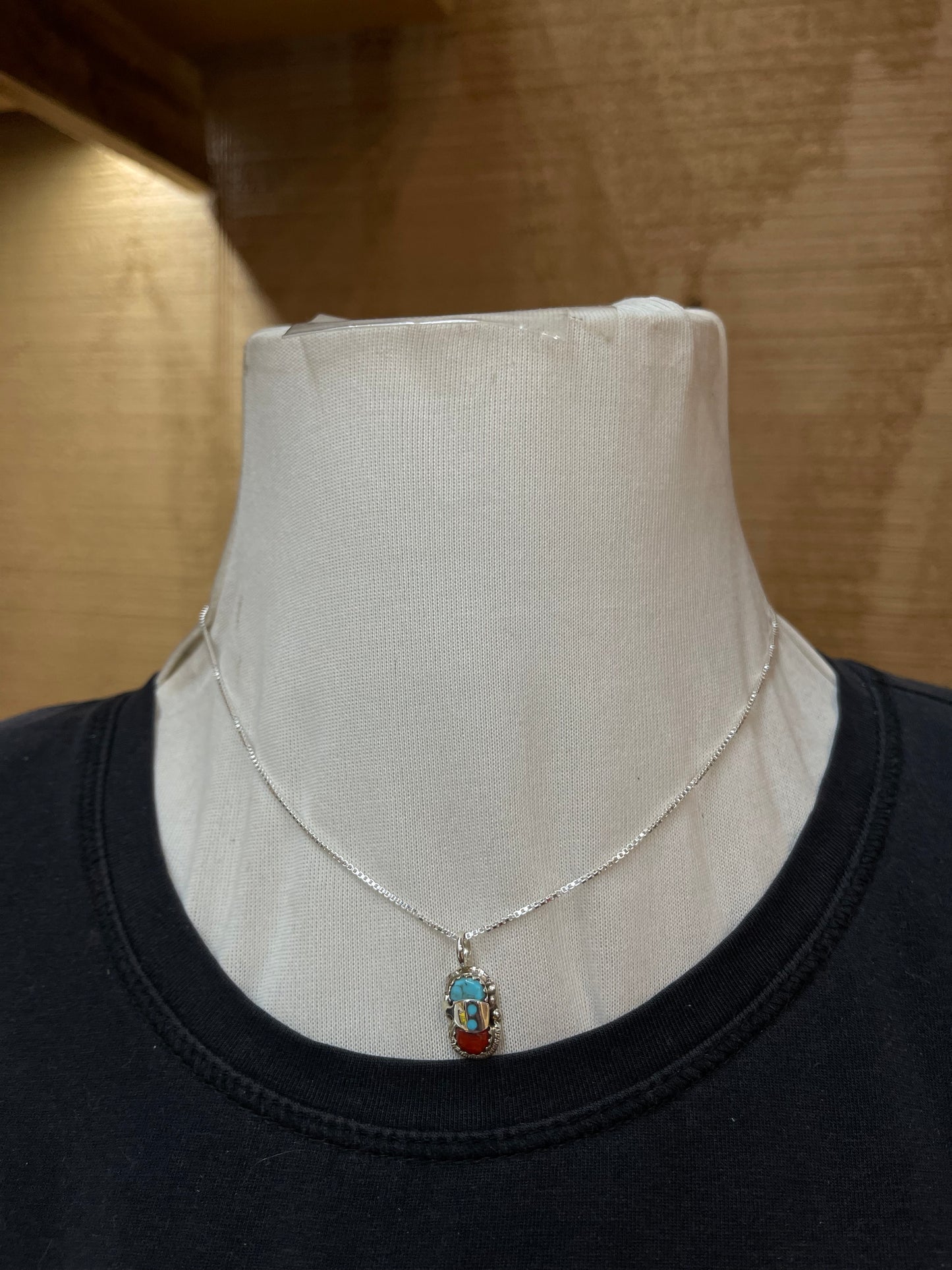 Turquoise and Red Snake Necklace by Joy Calavaza, Zuni