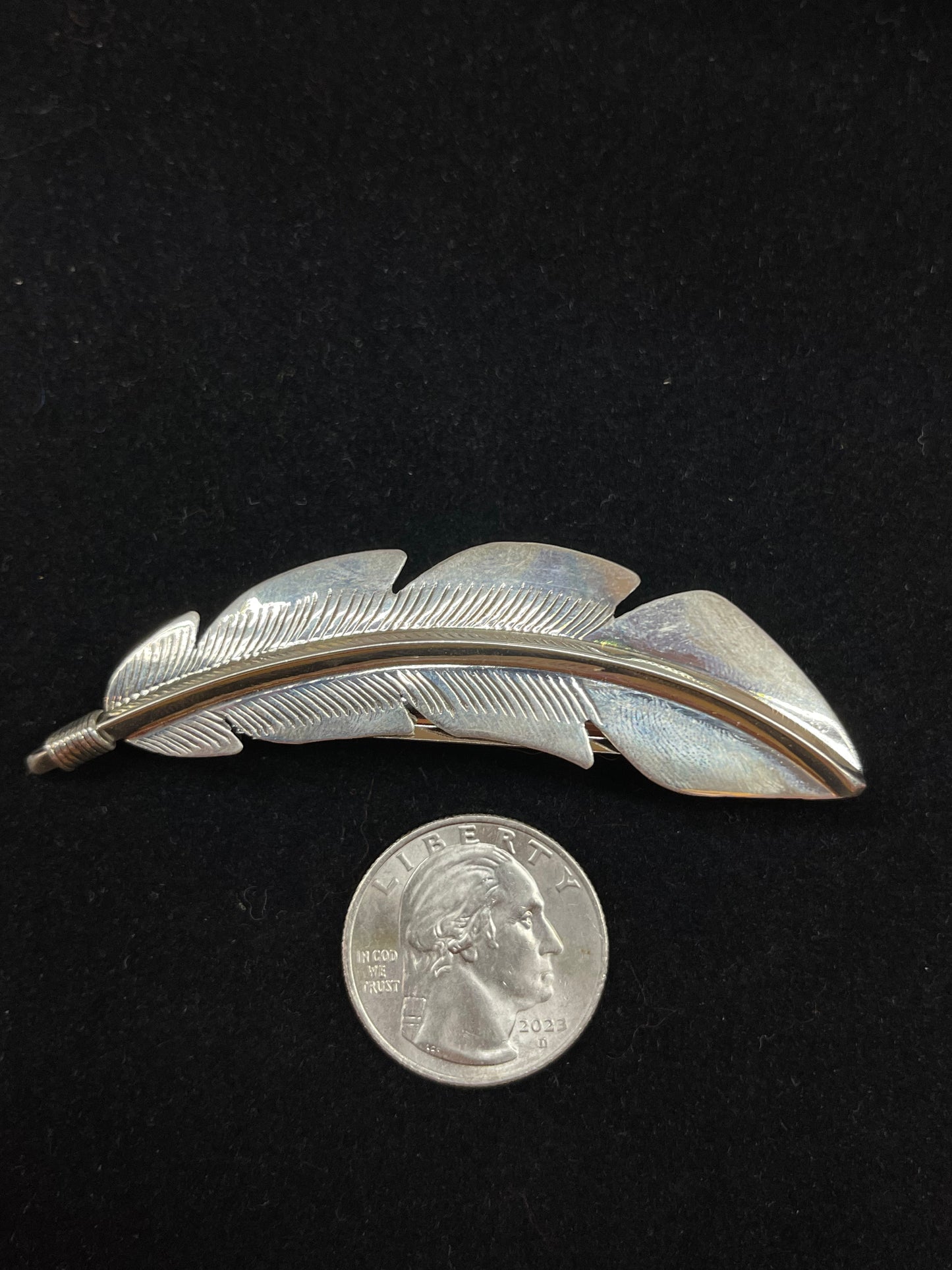 3" Sterling Silver Feather Hair Barrette by Billy Long, Navajo