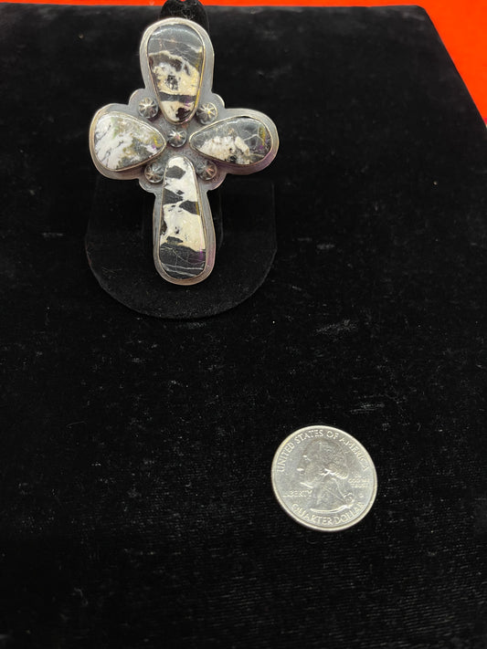 Adjustable White Buffalo Cross Ring by Steven Nez, Navajo