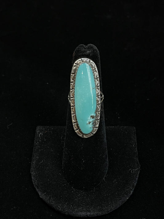 Turquoise Oval Ring by Mike Smith, Navajo