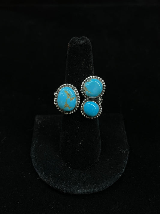 Semi Adjustable Three Stone Turquoise Ring