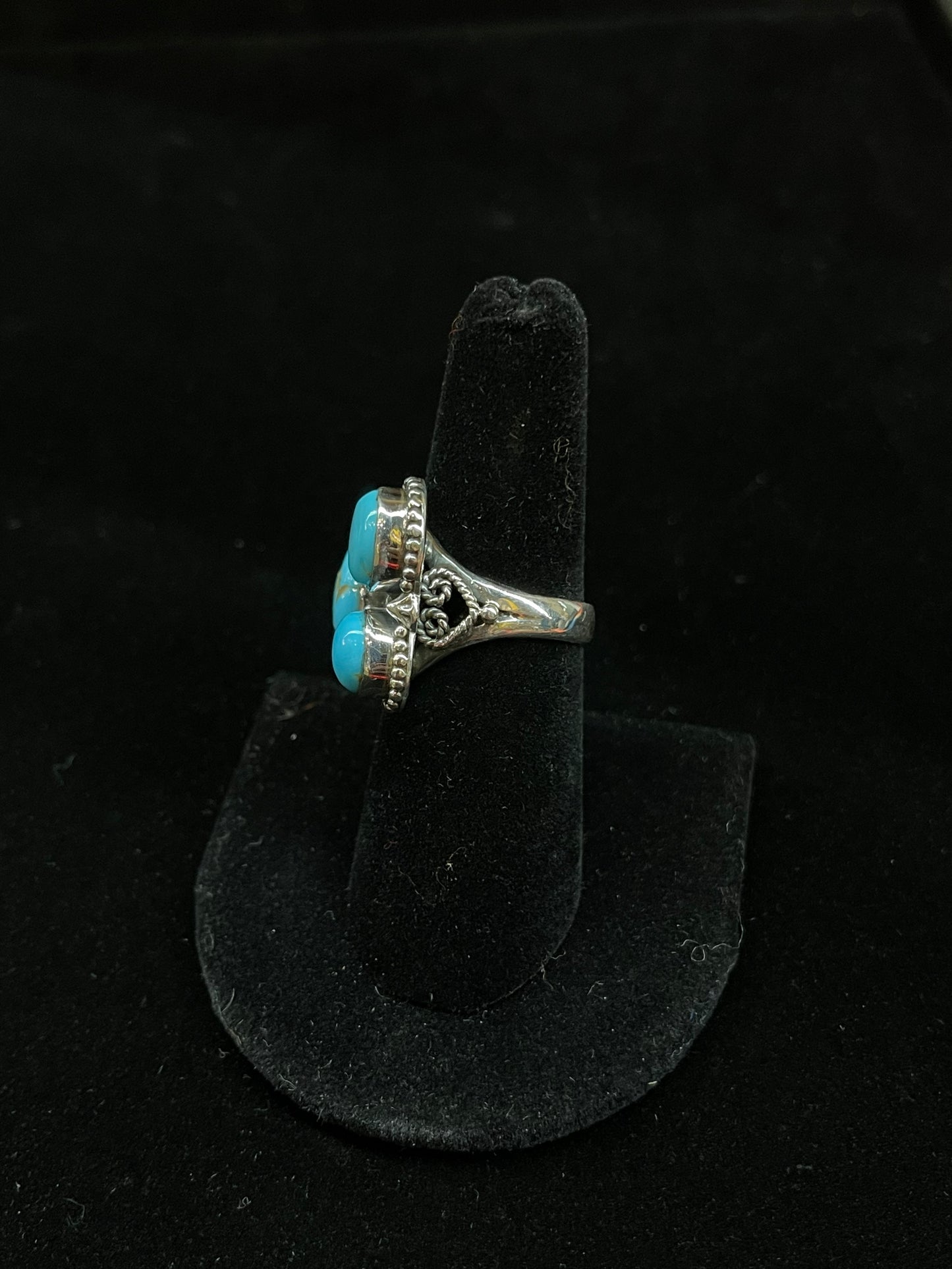 Semi Adjustable Three Stone Turquoise Ring