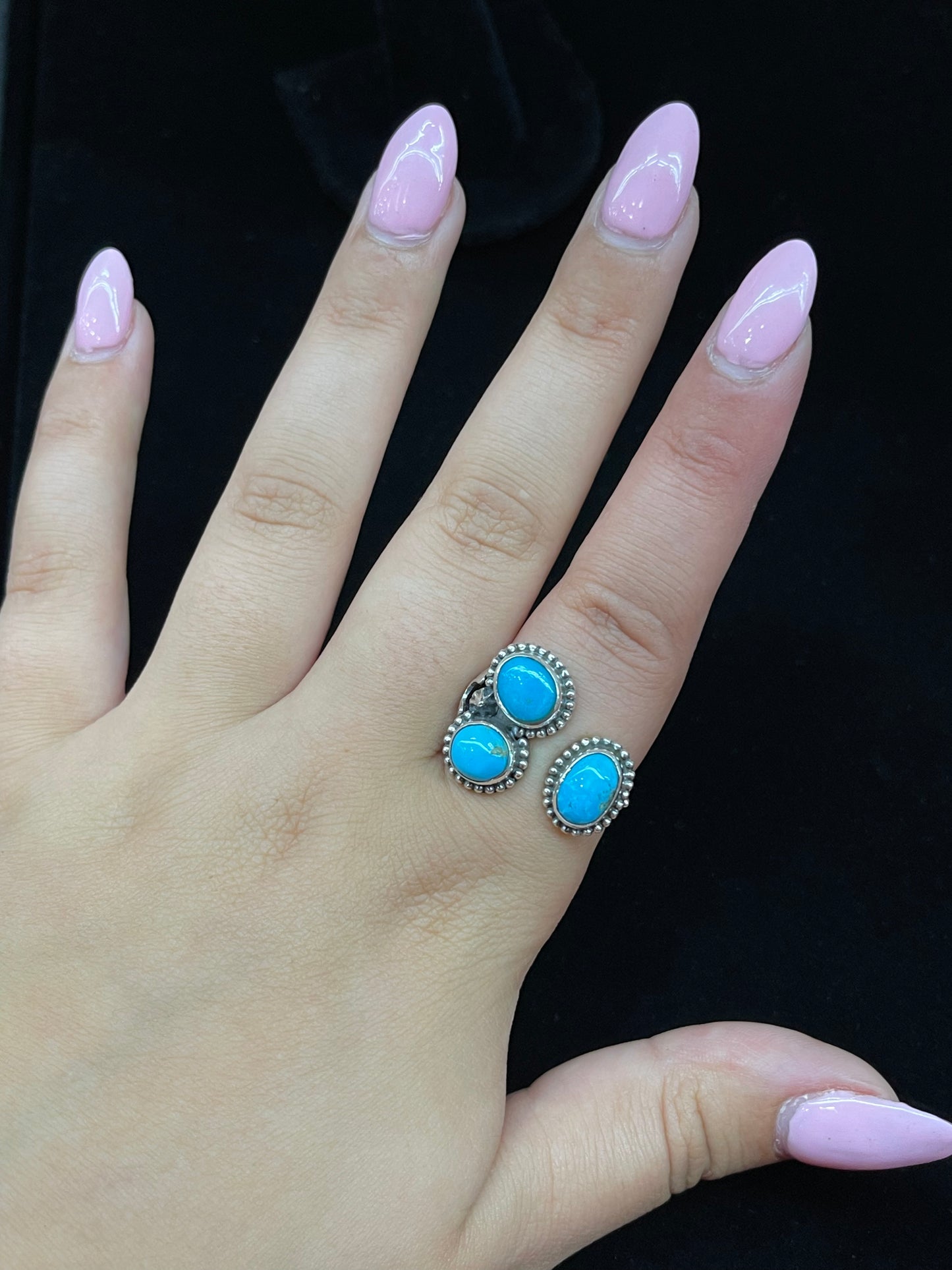 Semi Adjustable Three Stone Turquoise Ring