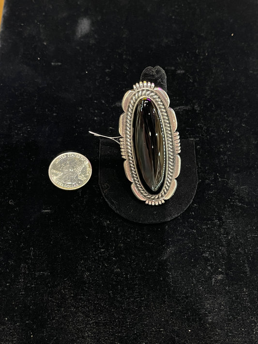 Black Onyx Oval Ring by Tom Lewis, Navajo